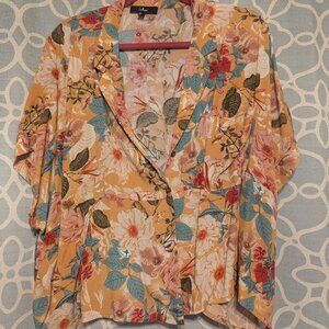 Lulus Island Style Orange Floral Print Button-Up Short Sleeve Top